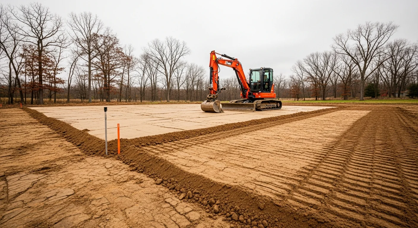 Excavation equipment preparing building site for construction