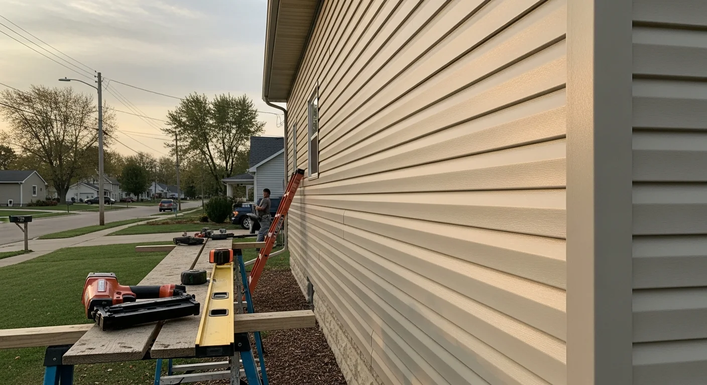 Siding contractor installing new vinyl siding on residential home