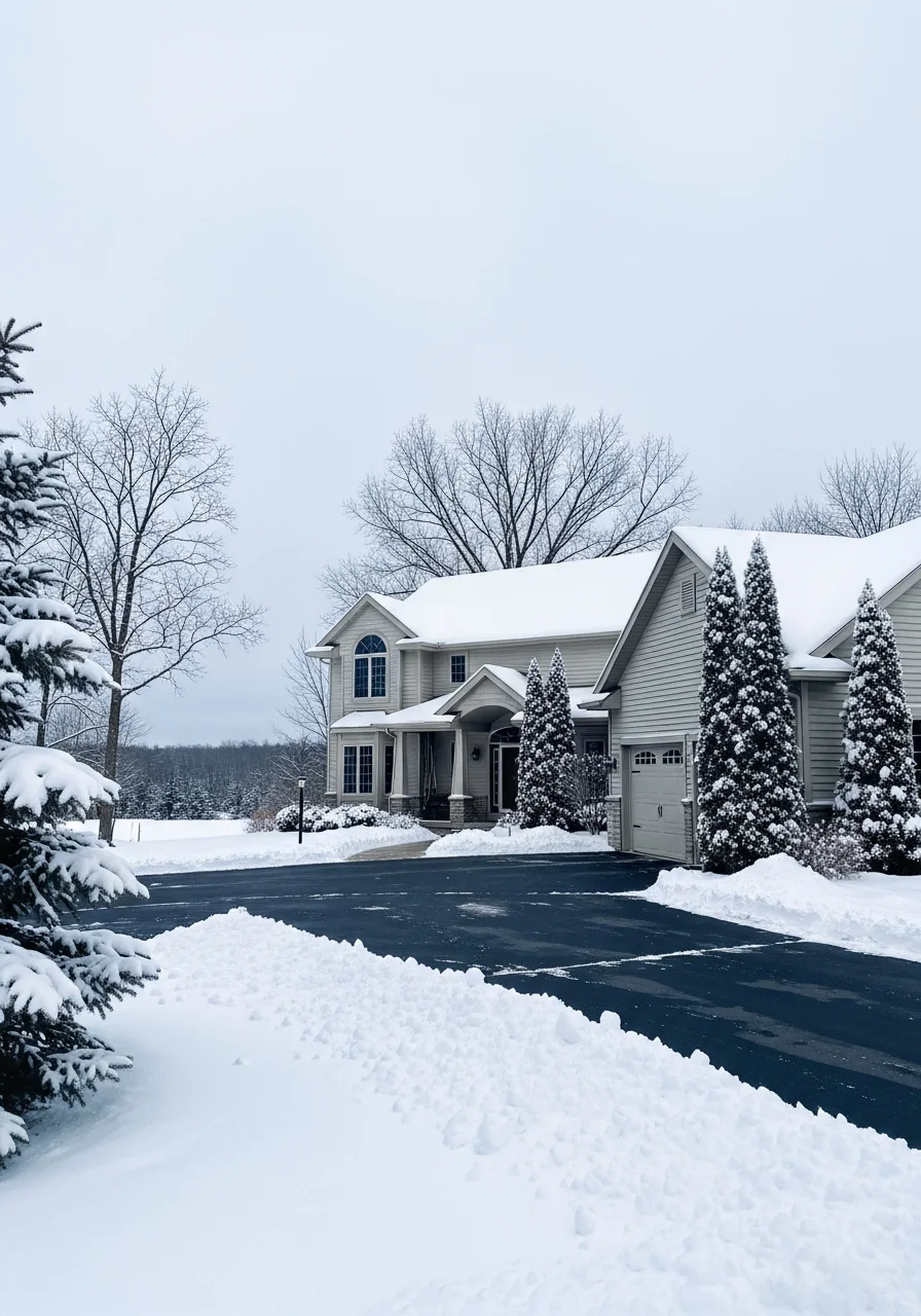 Northern Michigan home with winter-ready exterior and snow-covered landscape.