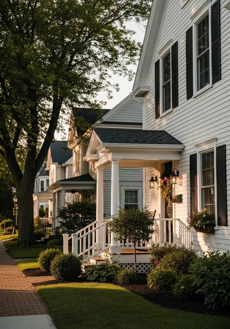 Charming Holland cottage with white trim and a welcoming front entrance.