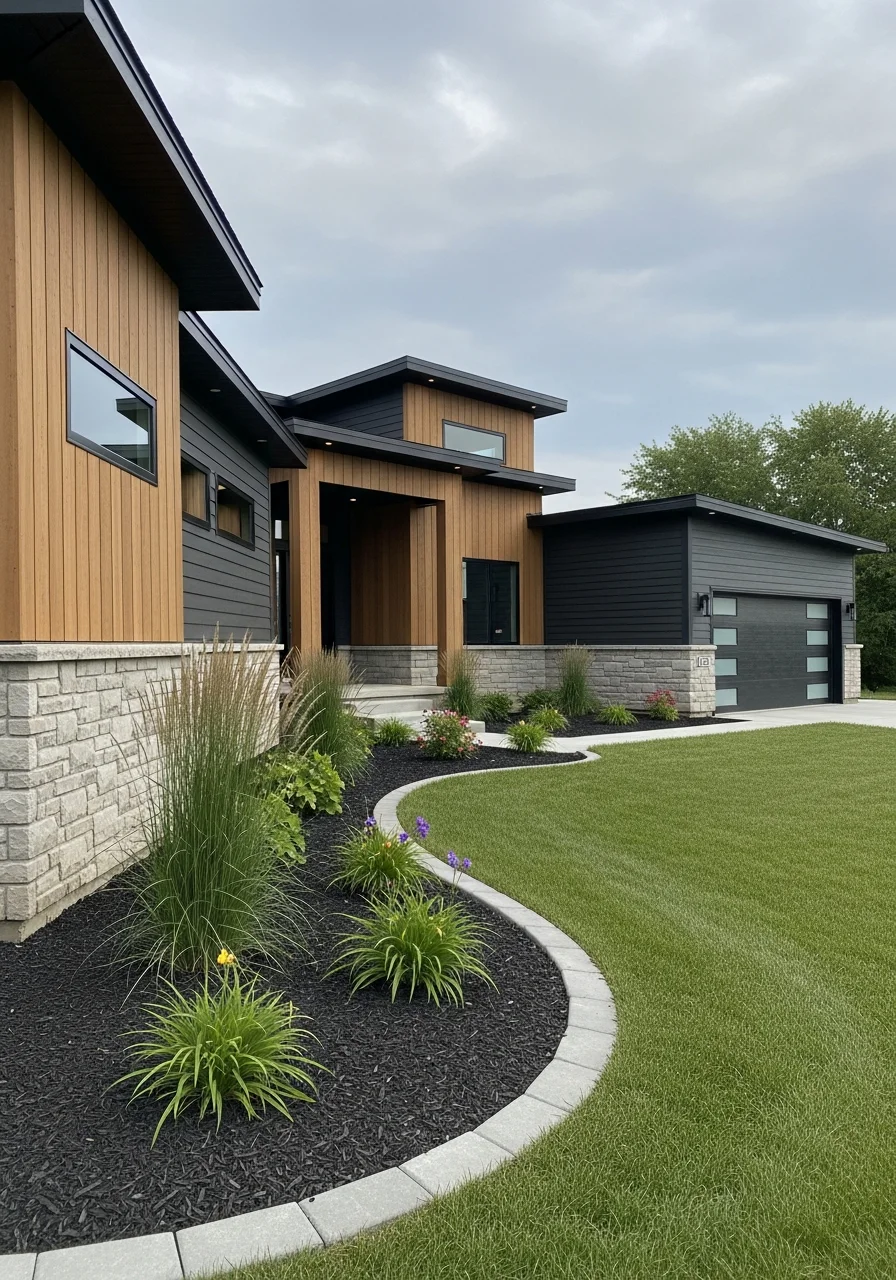 Modern Lansing home exterior with contemporary design and professional landscaping.