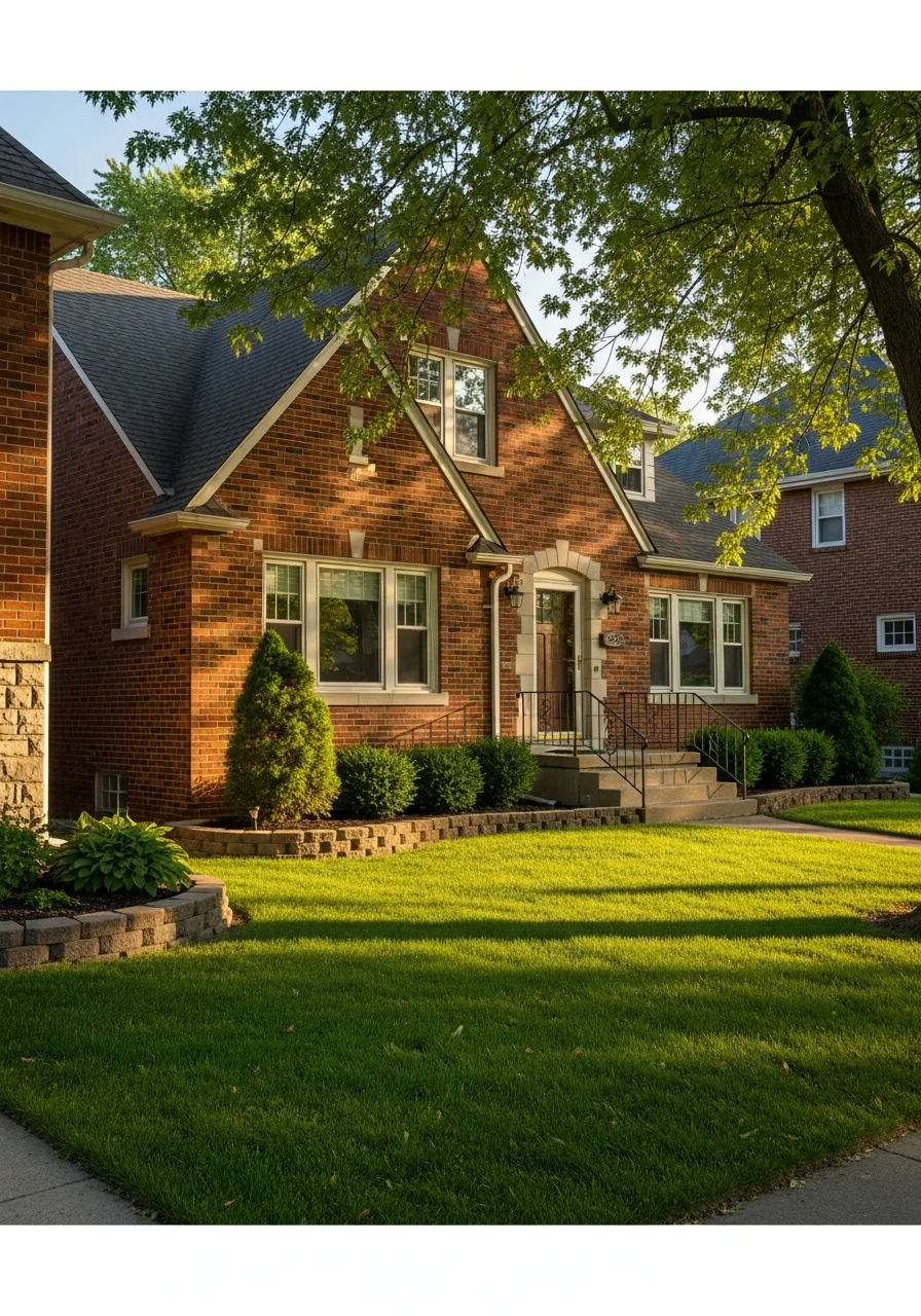 Saginaw home exterior with brick construction and mature landscaping.