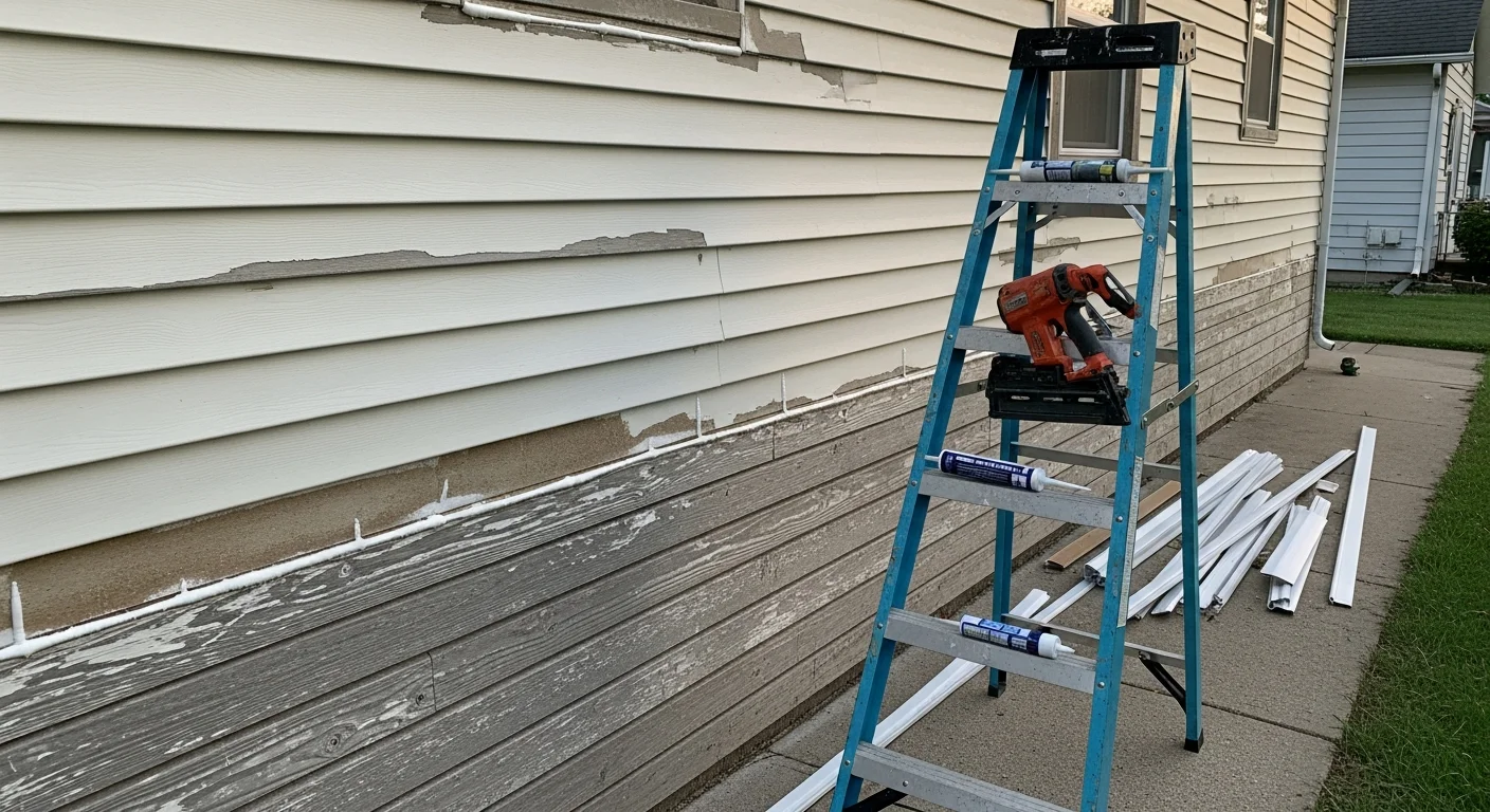 A repaired section of residential siding on a single-family home in Niles, MI, showing flush, color-matched panels with no visible gaps or damage. The exterior wall appears clean and weather-tight against a typical Southwest Michigan residential backdrop.