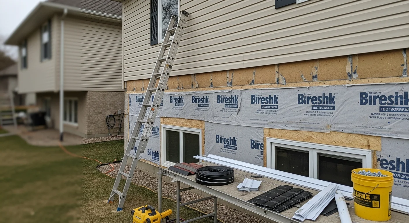 A Niles, MI home with freshly installed vinyl siding in a neutral tone, showing clean panel lines, updated window trim, and a finished soffit along the roofline. The exterior reflects a completed full replacement on a single-story residential property.